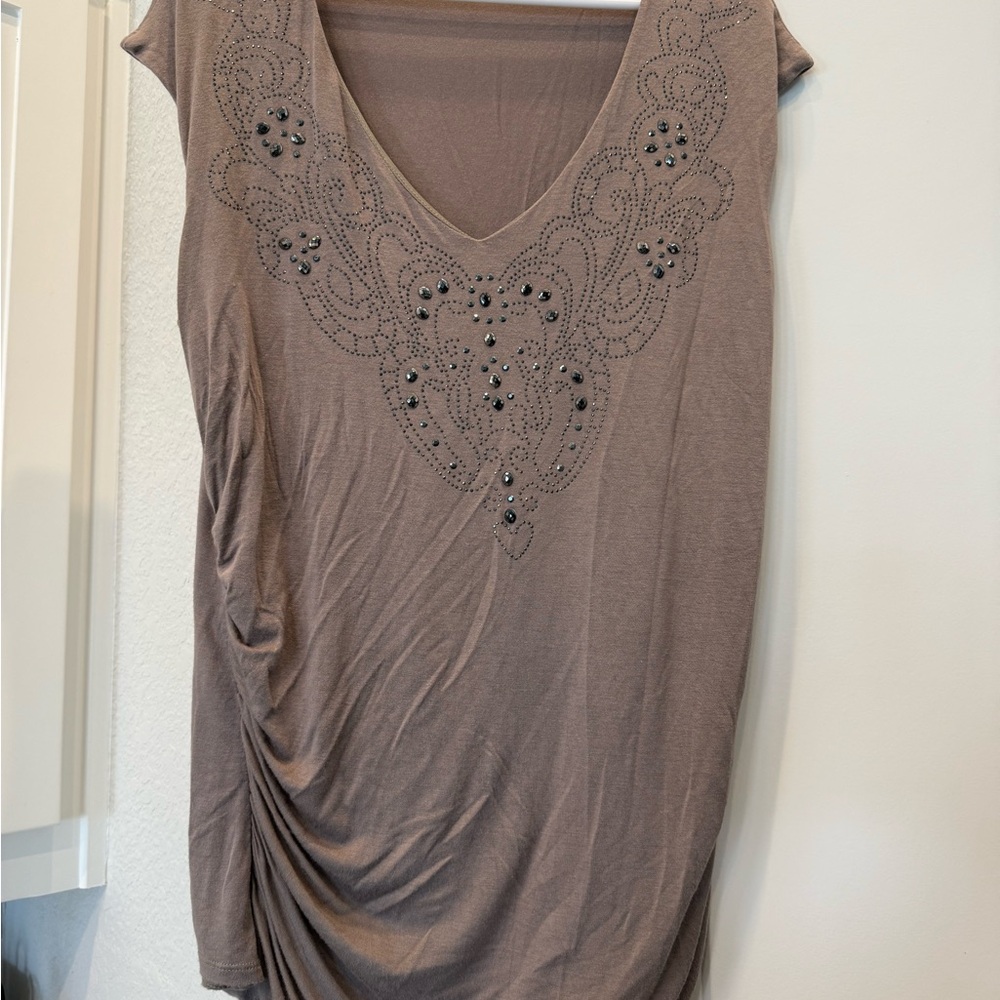 Apt. 9 Taupe Embroidered V-Neck Blouse